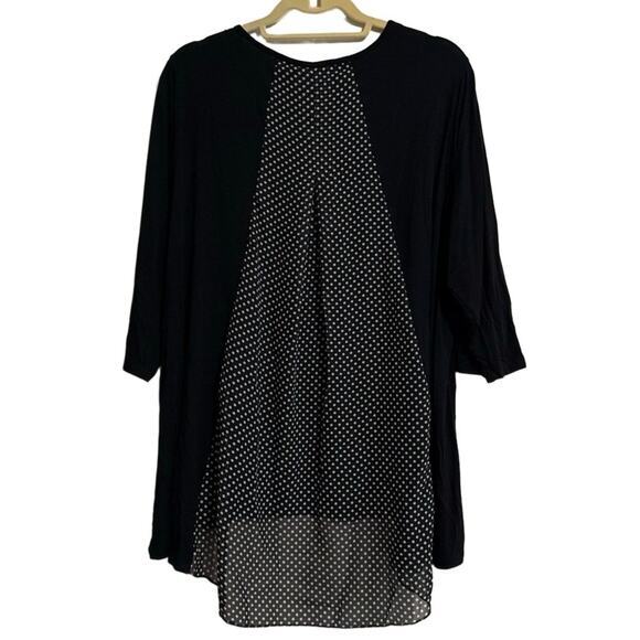 Cyrus Womens 2X Black White Polka Dot Layered Hem Tunic Top 3/4 Sleeve - Picture 4 of 4